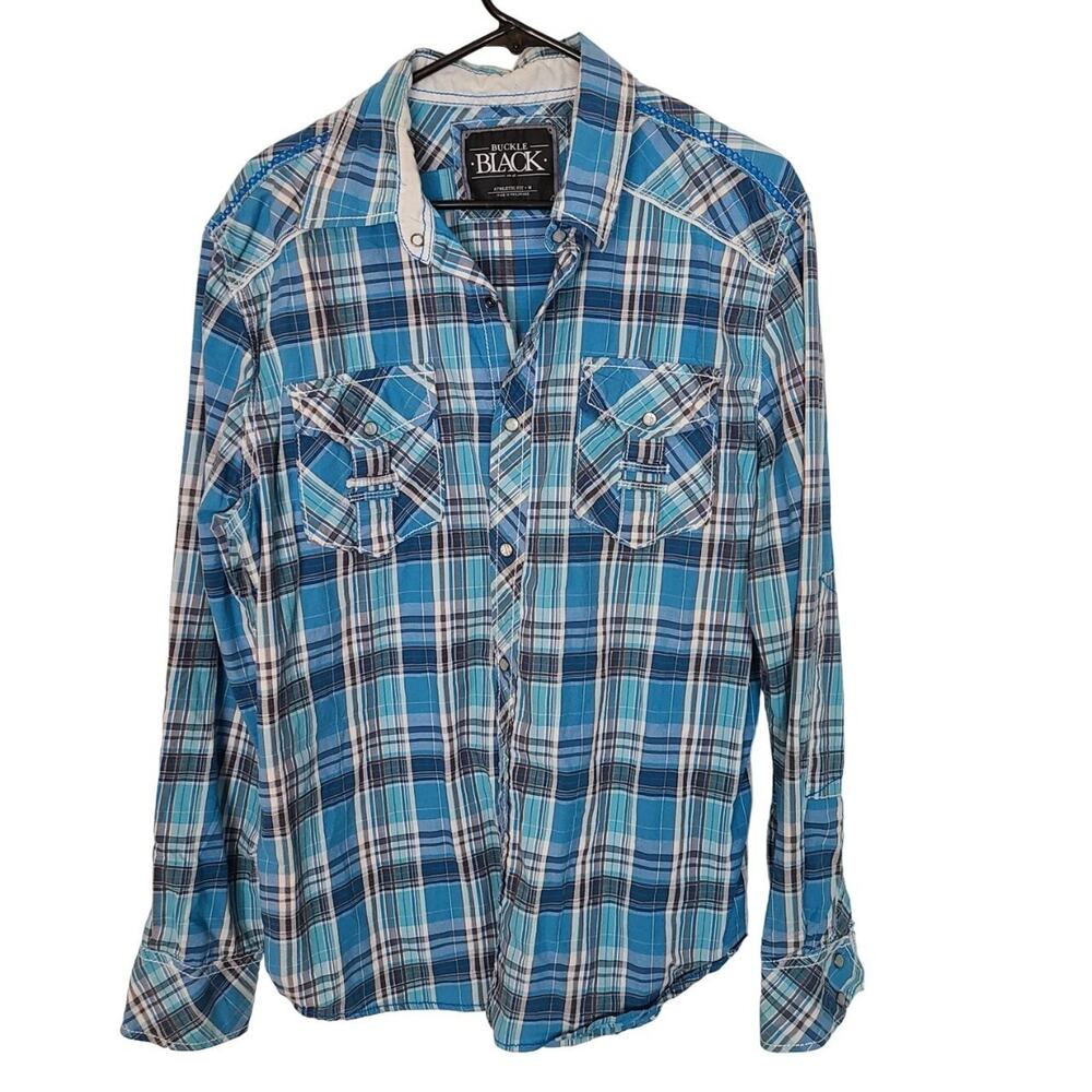 Buckle Black Mens Plaid Snap Western Shirt Size M Cowboy Country Athletic Fit